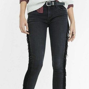 Express soft black fringe mid rise legging, 4R